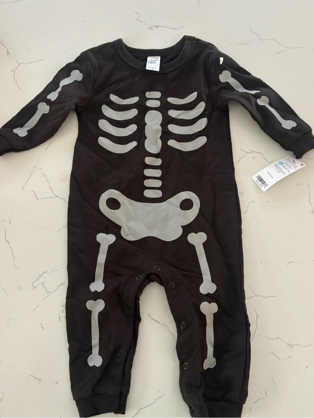 Carter's Black Skeleton Footie with Gray Bone Print